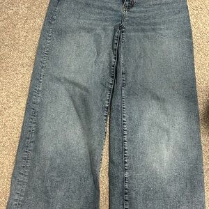 Frame Le Slim Palazzo Denim Blue Wide Leg Jeans with Framed Hem